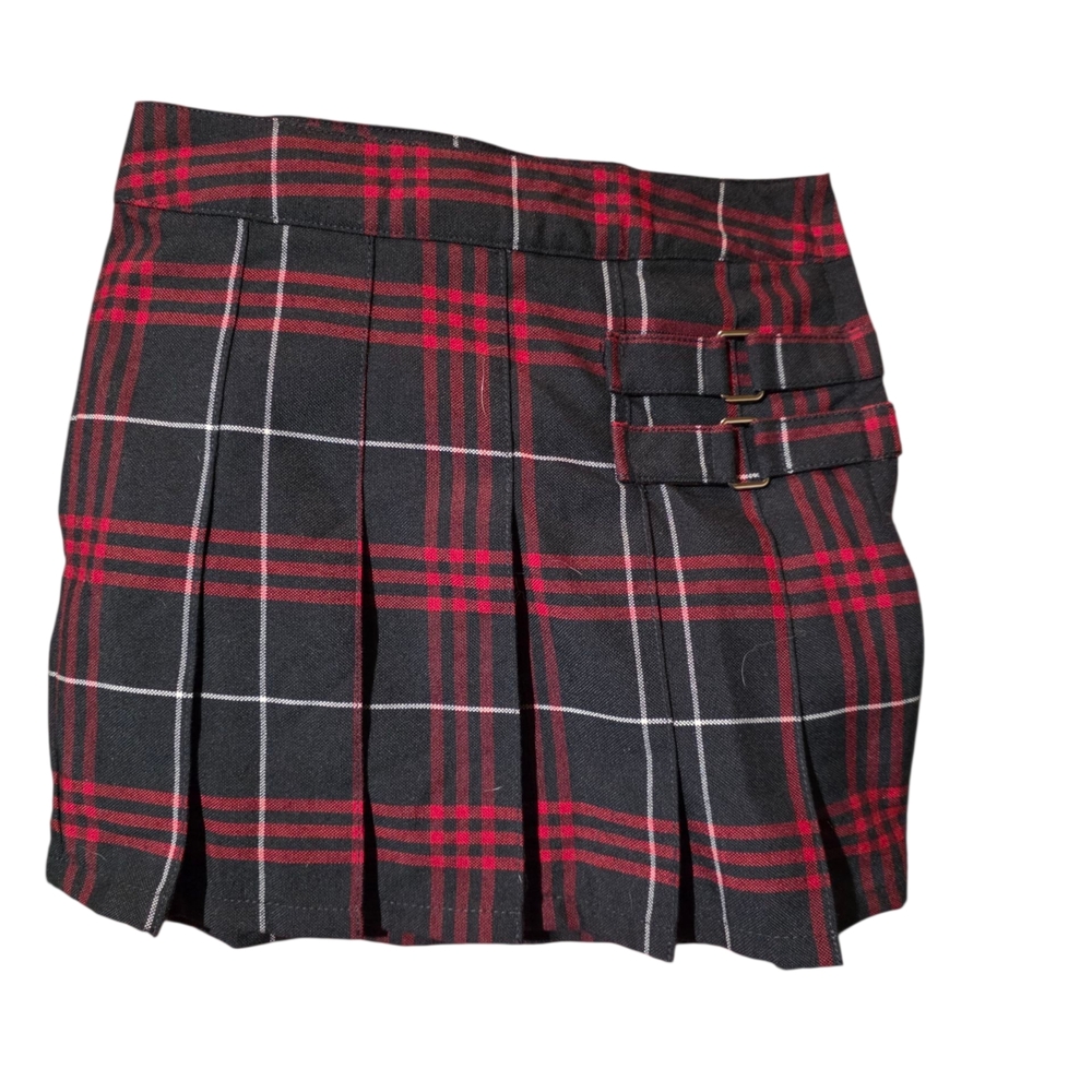 French Toast Red and Black Plaid Skirt with Buckles